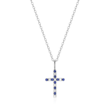 M by Monte Luna Rhodium-Plated Sterling Silver Cross Lab-Created Blue Sapphire & Lab-Created Diamond Pendant Necklace