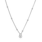 M by Monte Luna Rhodium-Plated Sterling Silver Lab-Created Diamond Lock Pendant Double Beaded Curb Chain Necklace