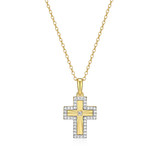 M by Monte Luna Gold-Plated Sterling Silver Radiating-Center Cross Lab-Created Diamond Pendant Necklace