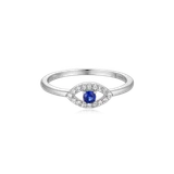 M by Monte Luna Rhodium-Plated Sterling Silver Lab-Created Sapphire & Lab-Created Diamond Evil Eye Statement Ring