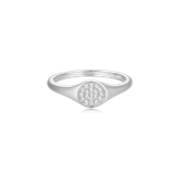 M by Monte Luna Rhodium-Plated Sterling Silver Lab-Created Diamond Pave Circle Signet Ring