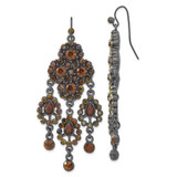 1928 Boutique Black-Plated Brown Glass Chandelier Dangle French Wire Earrings, 77 mm
