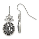 1928 Jewelry Silver-Tone and Black-Plated Filigree Clear Crystal Dangle French Wire Earrings, 38 mm