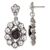 1928 Silver-Tone & Antiqued Black Flowers & Crystal Post Dangle Earrings, 41 mm