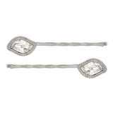 1928 Jewelry Set of 2 Silver-Tone Fancy Clear Crystal Hairpins