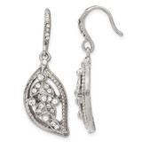 1928 Silver-Tone White Crystal Textured Leaf Dangle French Wire Earrings, 41 mm