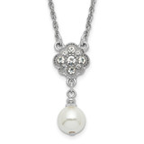 1928 Silver-Tone Crystal and Simulated Pearl 16in with 3in Ext. Necklace