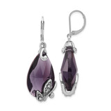 1928 Silver-Tone Purple Teardrop Dangle Leverback Earrings, 51.04 mm
