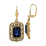 1928 Gold-Tone Blue Crystal Square Dangle Leverback Drop Earrings, 49.43 mm