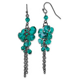 1928 Black-Plated Dark Green Glass Beads Dangle French Wire Earrings, 68 mm