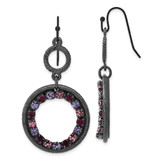 1928 Jewelry Black-Plated Textured Frame Light and Dark Pink and Purple Crystal Double Circle Dangle French Wire Earrings, 51 mm
