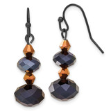 1928 Jewelry Black-Plated Jet Black and Brown Faceted Glass Bead Dangle French Wire Earrings, 34.4 mm