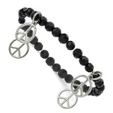1928 Jewelry Silver-Tone Peace Charms on Jet Black Crystal Faceted Beaded Stretch Bracelet
