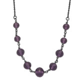 1928 Black-Plated Smokey Purple Glass Faceted Graduated Bead 16 Inch Necklace with 3 Inch Extension