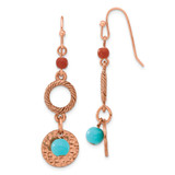 1928 Jewelry Copper-Tone Textured and Hammered Aqua and Brown Acrylic Beads Dangle French Wire Earrings, 46 mm