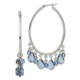 1928 Jewelry Silver-Tone Light and Dark Blue Faceted Crystal Danble Hoop Earrings, 59 mm