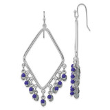 1928 Jewelry Silver-Tone Light and Dark Blue Faceted Crystal Beaded Diamond Shaped Dangle French Wire Earrings, 70 mm