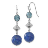 1928 Jewelry Silver-Tone Blue Bead and Blue Faceted Crystal Dangle French Wire Earrings, 54 mm