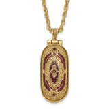 Symbols of Faith Gold-Tone Filigree Red Enameled with Red Swarovski Crystal Accent Hidden Cross When Opened 30 Inch Necklace
