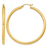10K Yellow Gold 3 mm X 38 mm Polished Hoop Earrings