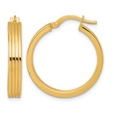 10K Yellow Gold Hollow Polished and Grooved 4.00 x 24 mm Tube Hoop Earrings, 25 mm Long