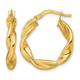 10K Yellow Gold Hollow Polished Twisted 4.00 x 22 mm Tube Hoop Earrings, 23 mm Long
