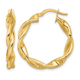 10K Yellow Gold Hollow Polished Twisted 4.00 x 27 mm Tube Hoop Earrings, 28 mm Long