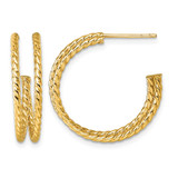 10K Yellow Gold Hollow Polished Double Strand Twisted C-Hoop Post Earrings, 23 mm