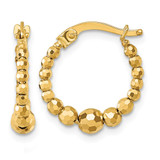 10K Yellow Gold Hollow Polished 4.0 x 16 mm Diamond-Cut Beaded Hoop Earrings, 16.98 mm Long