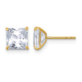 10K Yellow Gold Polished 6.00 mm Square Princess Cubic Zirconia Stud Stud Earrings, 6 mm Long