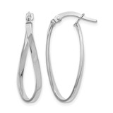 Rhodium-Plated 10K White Gold Hollow Polished Oval Hinged Hoop Earrings, 26 mm - 10LE127