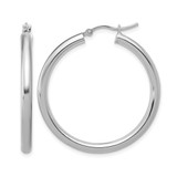 Rhodium-Plated 10K White Gold Hollow Polished Hinged Hoop Earrings, 35 mm