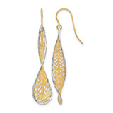 Rhodium-Plated 10K Two-Tone Gold Diamond-Cut Dangle Shepherd Hook Drop French Wire Earrings, 43 mm