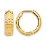 10K Yellow Gold Hollow Polished and Diamond-Cut Hinged Hoop Earrings, 16 mm