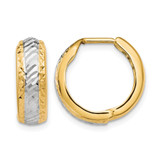 10K Yellow Gold Hollow with White Rhodium-Plated Polished and Diamond-Cut Hoop Earrings, 16 mm