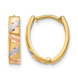 10K Two-Tone Gold Hollow with White Rhodium-Plated Polished and Satin Diamond-Cut Hoop Earrings, 12 mm