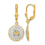 10K Yellow Gold with White Rhodium-Plated Polished Leverback Drop Earrings, 30 mm