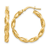10K Yellow Gold Hollow Polished Twisted Hoop Earrings, 27 mm - 10LE288