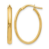 10K Yellow Gold Hollow Polished Oval Hoop Earrings, 24 mm