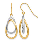 Rhodium-Plated 10K Two-Tone Gold Hollow Polished Shepherd Hook Dangle French Wire Earrings, 33 mm