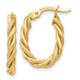 10K Yellow Gold Hollow Polished and Textured Gold Hoop Earrings, 18 mm