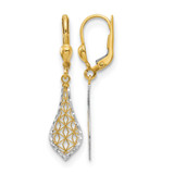10K Yellow Gold with Rhodium-Plated Fancy Leverback Drop Earrings, 36 mm