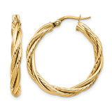10K Yellow Gold Hollow Polished Twisted Hoop Earrings, 27 mm - 10LE492