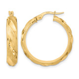 10K Yellow Gold Hollow Polished Textured Twisted Hoop Earrings, 25 mm