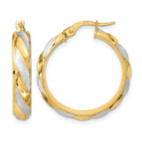 10K Yellow Gold Hollow Rhodium-Plated Polished Textured Twisted Hoop Earrings, 25 mm
