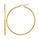 10K Yellow Gold Polished Hinged Hoop Earrings, 55 mm