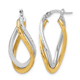 10K Yellow Gold with Rhodium Polished and Diamond-Cut Twist Hoop Earrings, 29 mm