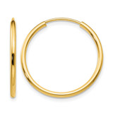 10K Yellow Gold 1.5 mm Polished Round Endless Hoop Earrings, 20 mm Long