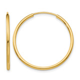 10K Yellow Gold 1.5 mm Polished Round Endless Hoop Earrings, 25 mm Long