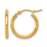 10K Yellow Gold Polished 2 x 17.5 mm Lightweight Tube Hoop Earrings, 17 mm Long